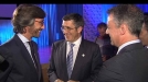 Iñaki Oyarzabal (PP), Patxi Lopez lehendakaria eta Iñigo Urkullu (EAJ), EITBn. Argazkia: EITB title=