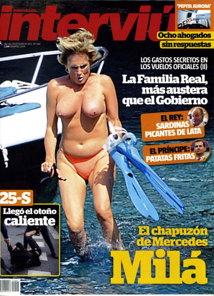 Mercedes Milá en topless, en la portada de la revista 'Interviú'. Foto: 'Interviú'