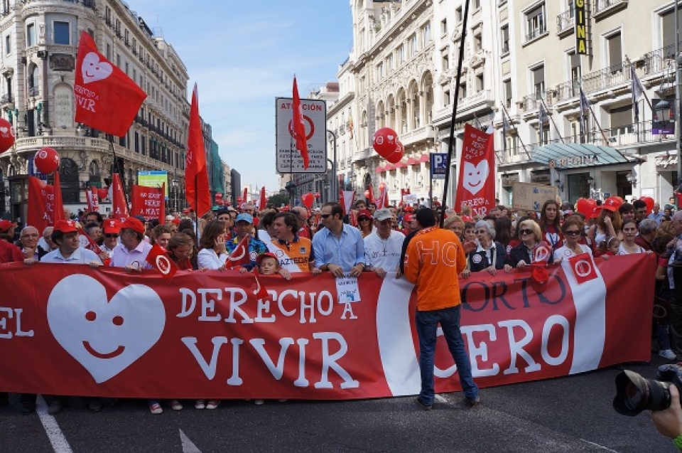 Cabecera de la manifestación que ha recorrida las calles de Madrid. Foto: hazteoir.org