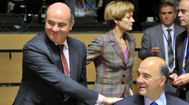 El ministro español de Economía, Luis de Guindos, en la reunión del Ecofin.