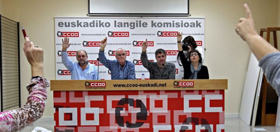 El secretario general de CCOO de Euskadi, Unai Sordo, junto a miembros de la ejecutiva.