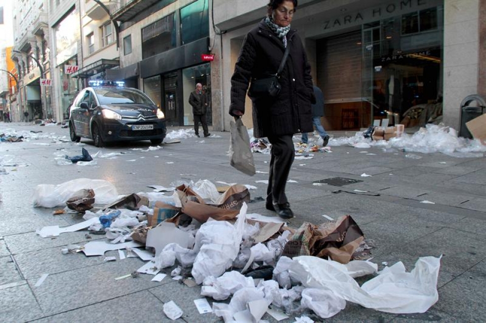 Las calles de Vigo tras las primeras horas de huelga. Foto: EFE