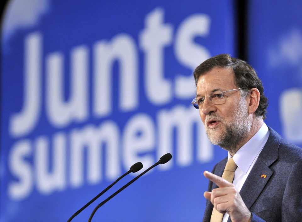 Mariano Rajoy durante el mitin de Girona. 