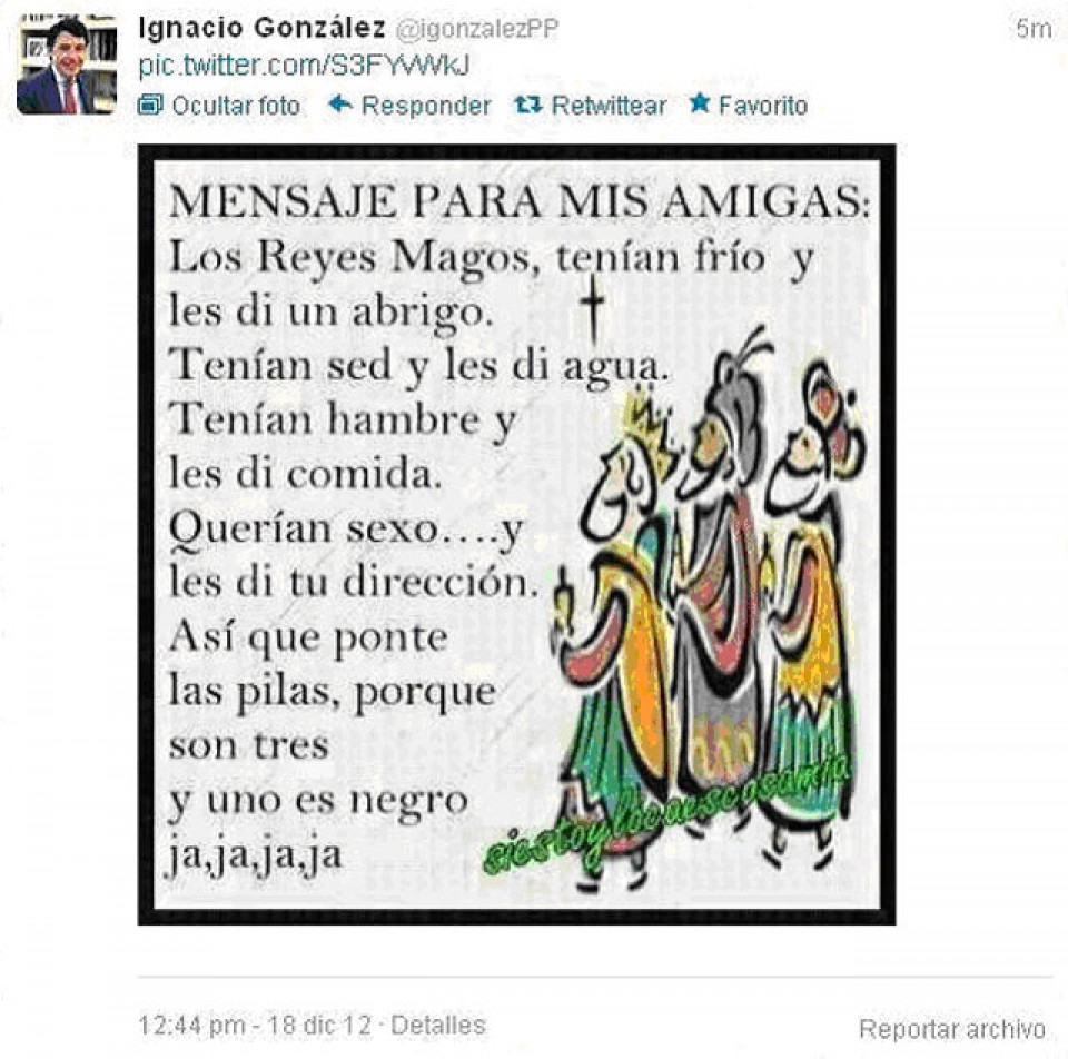 Ignacio Gonzalezen txioaren irudia. Argazkia: Twitter