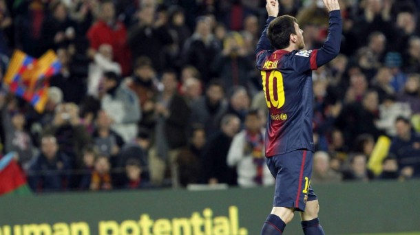 Leo Messi celebra uno de los goles. Foto: EFE