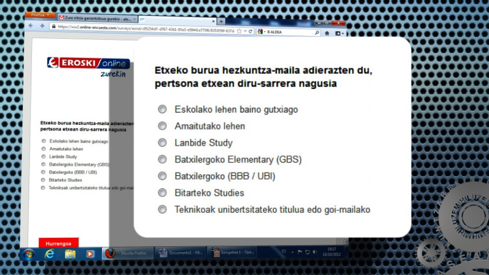 Basi Diaz Eroskiren sareko inkesta bat betetzen saiatu zen, baina gauza batzuk ezin izan zituen ulertu