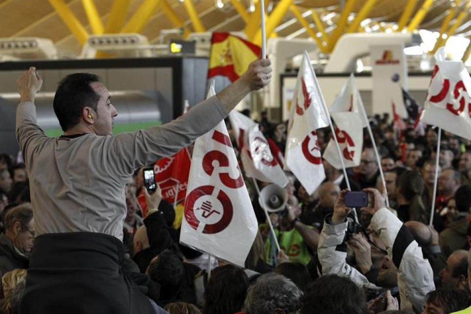 Iberiako langileak protesta batean. Argazkia: Efe