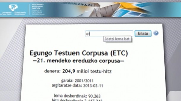Web de 'Egungo Testuen Corpusa'. Foto: EITB