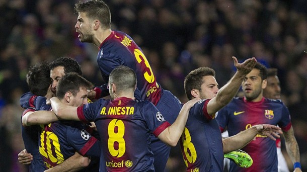 El Barcelona celebra uno de los goles. Foto: EFE