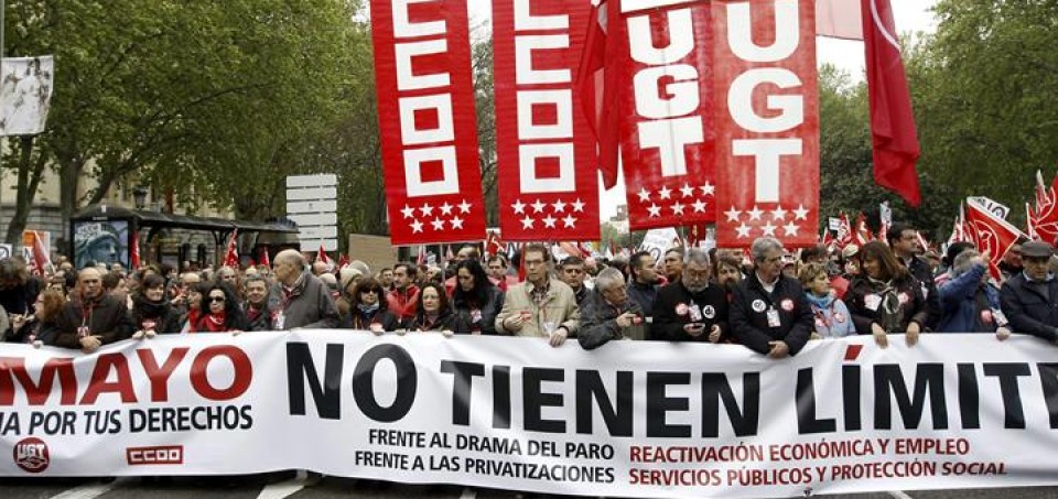 Manifestación del 1 de Mayo en Madrid encabezada por UGT y CCOO. Foto: EFE