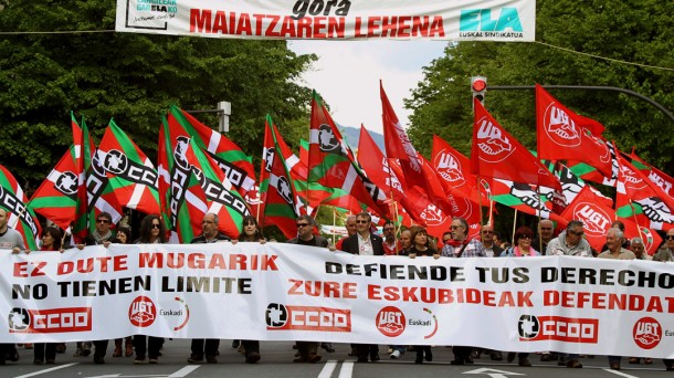 CCOO eta UGT sindikatuen protesta bat Bilbon. EFE