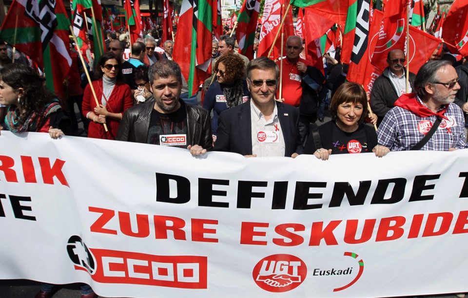 UGT eta CCOO batera mobilizatu dira. Argazkia: EFE