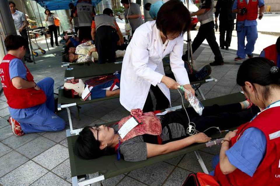 Eraso terrorista-simulazioa Seulen. Argazkia: EFE