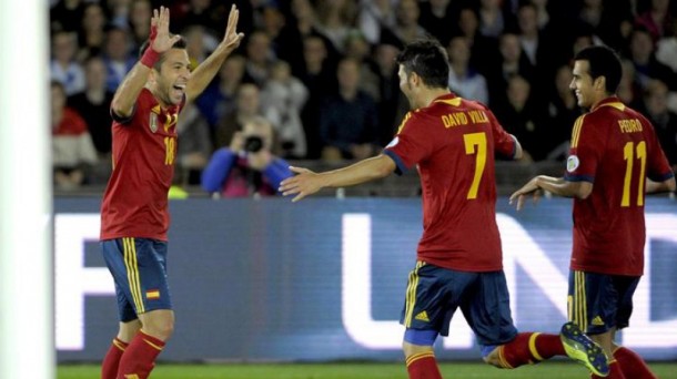 Jordi Alba celebra su gol. Foto: EFE