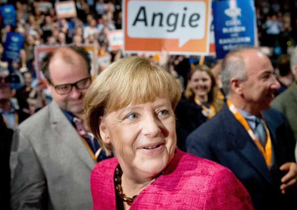 Merkel, al término del último mitin previo a las elecciones alemanas. Efe.