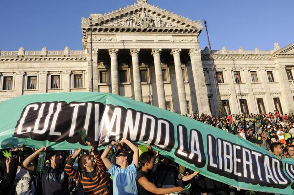 Uruguayos celebran la aprobación de la legalización de la marihuana.