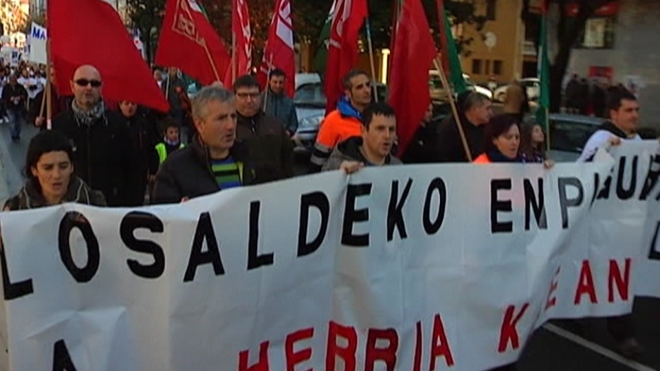 Manifestación celebrada este sábado en Tolosaldea por la defensa del empleo. Foto: EiTB