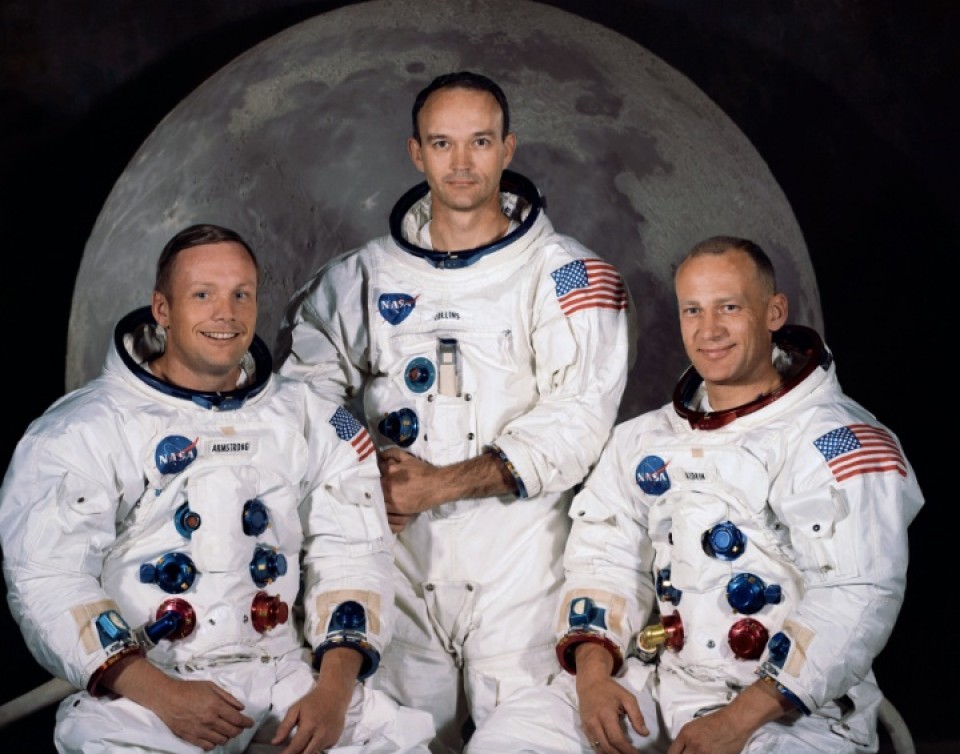 Neil Amstrong, Michael Collins eta Buzz Aldrin