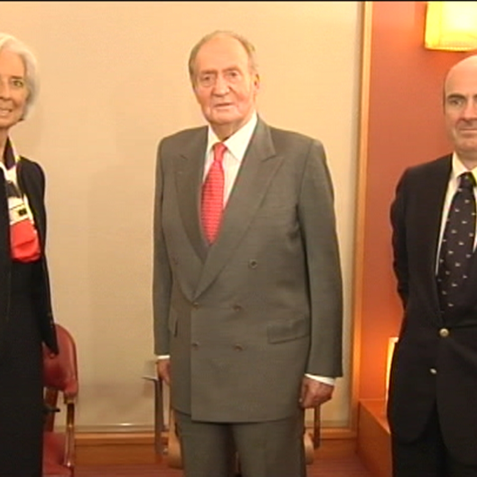 Christine Lagarde, Juan Carlos erregea eta Luis de Guindos. Argazkia: EFE