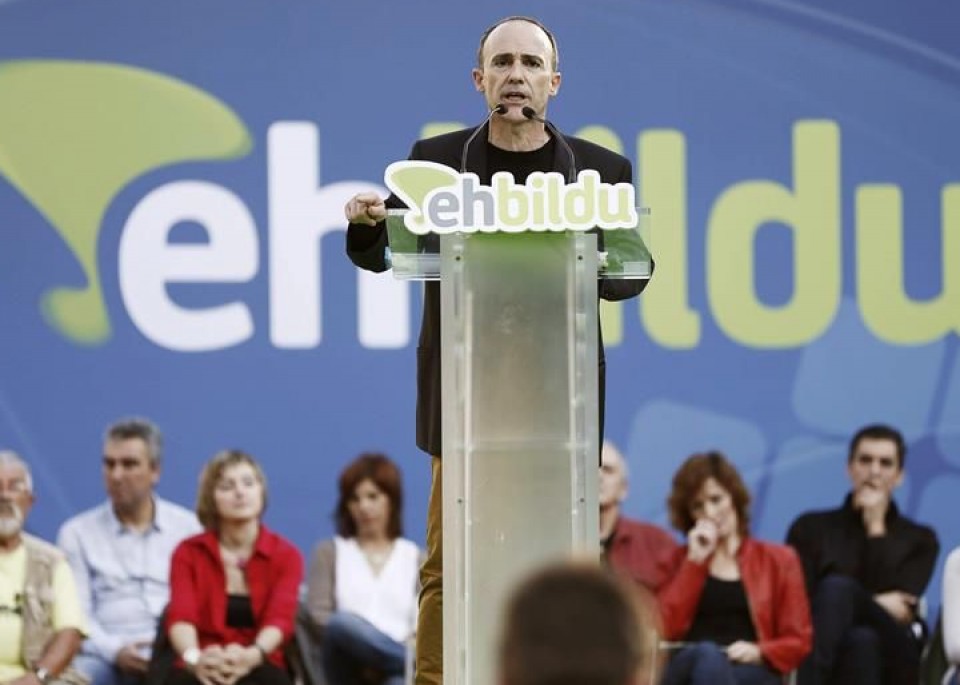 Josu Juaristi, en el acto de inicio de la campaña electoral de EH Bildu, en Pamplona/Iruña. EFE