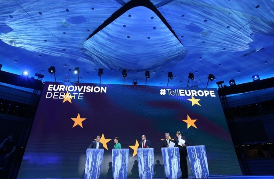 Alexis Tsipras, Jean-Claude Juncker, Martin Schulz, Guy Verhofstadt eta Ska Keller hauatagaiak. EFE