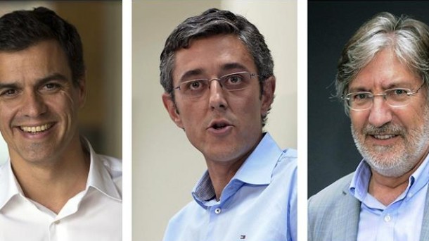 Pedro Sanchez, Eduardo Madina eta Jose Antonio Perez Tapias hautagaiak. 