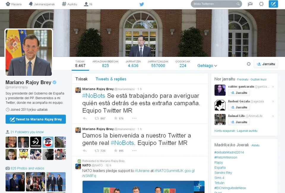 Mariano Rajoyren Twitter kontua.