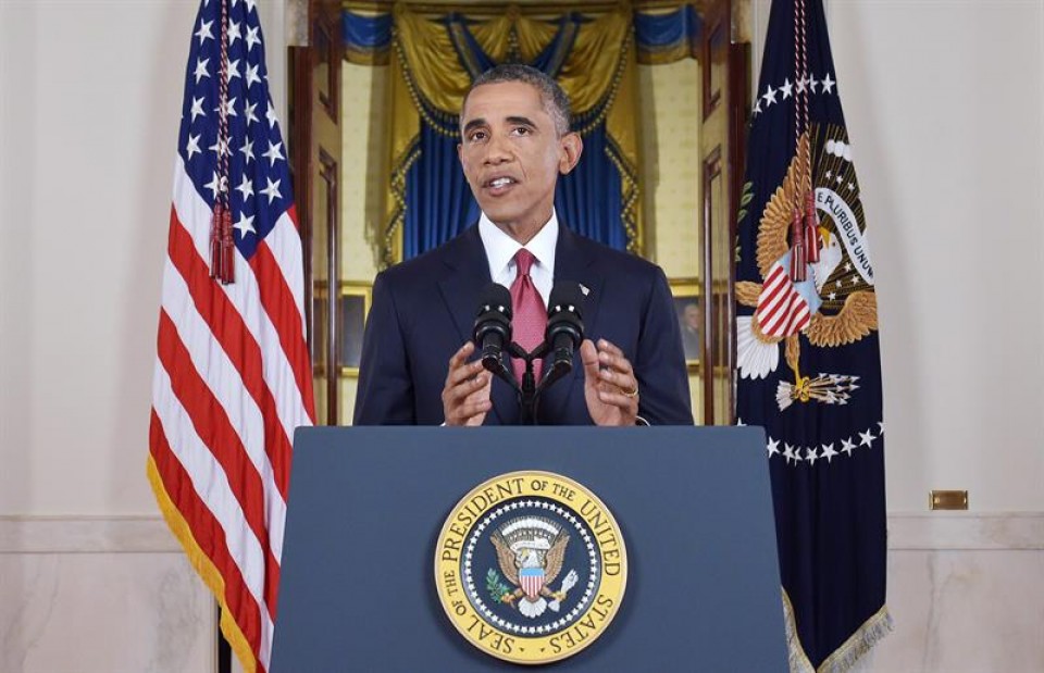 Barack Obama AEBko presidentea, gaur telebistan egindako agerraldian. EFE