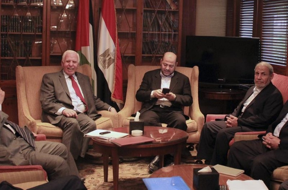 Las delegaciones de Hamás y Al Fatah en El Cairo (Egipto). Foto: EFE