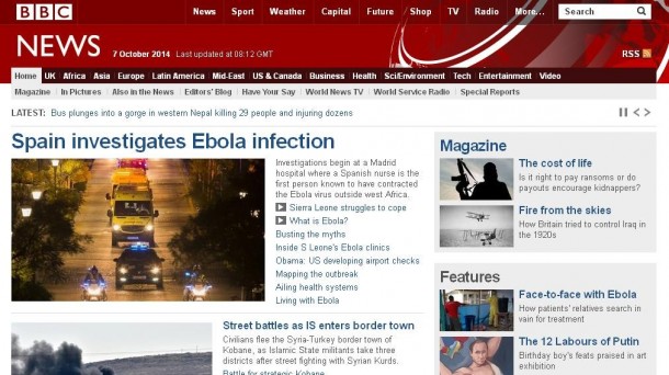 Portada de la cadena británica BBC