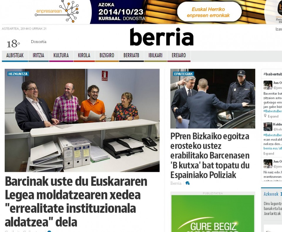 Portada de la web de 'Berria'.