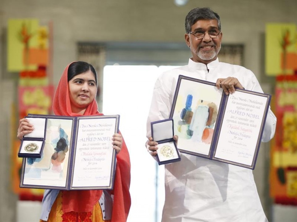 Malala Yousafzai y Kailash Satyarthi, premios Nobel de la Paz 2014. EFE