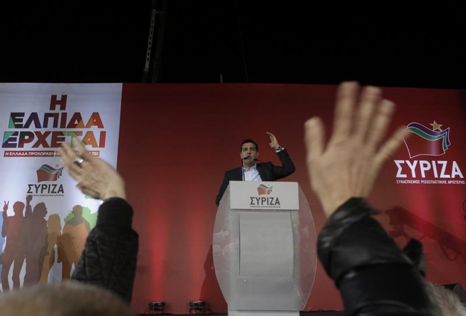 Tsipras, ekitaldi politiko batean, hauteskunde kanpainan. Irudia: EFE