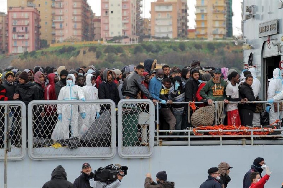 Inmigrantes rescatados en Lampedusa.