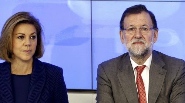 Cospedal y Rajoy, durante la reunión en Génova. Foto: EFE