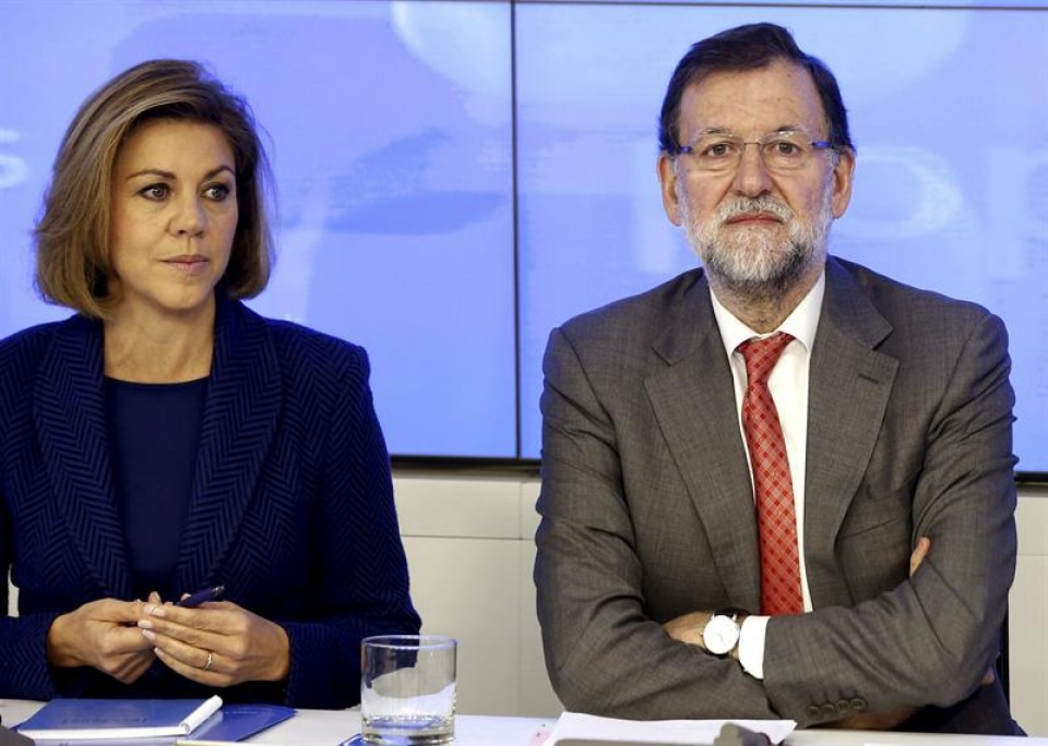 Cospedal y Rajoy, durante la reunión en Génova. Foto: EFE