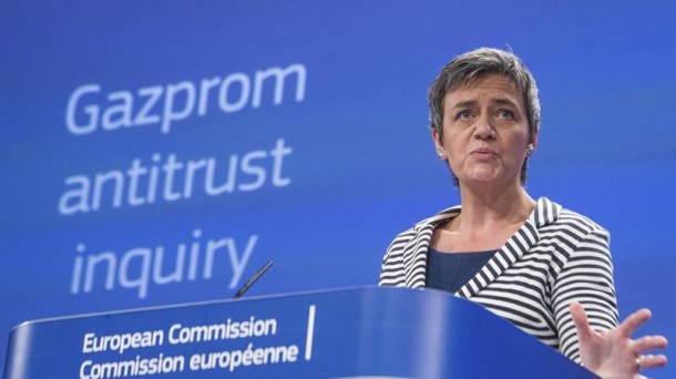 La comisaria de Competencia Margrethe Vestager durante el anuncio. EFE