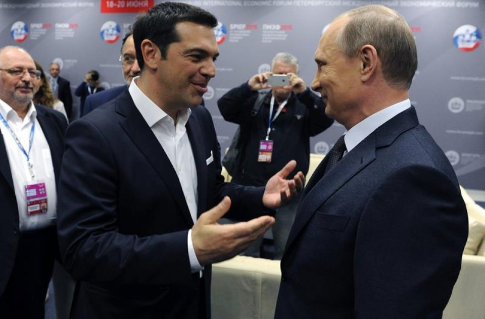 El primer ministro griego, Alexis Tsipras, y el presidente ruso, Vladímir Putin. Foto: EFE