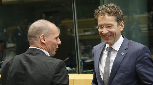 Yanis Varufakis Greziako ministroa eta Jeroen Dijsselbloem Eurotaldeko presidentea. Argazkia: EFE