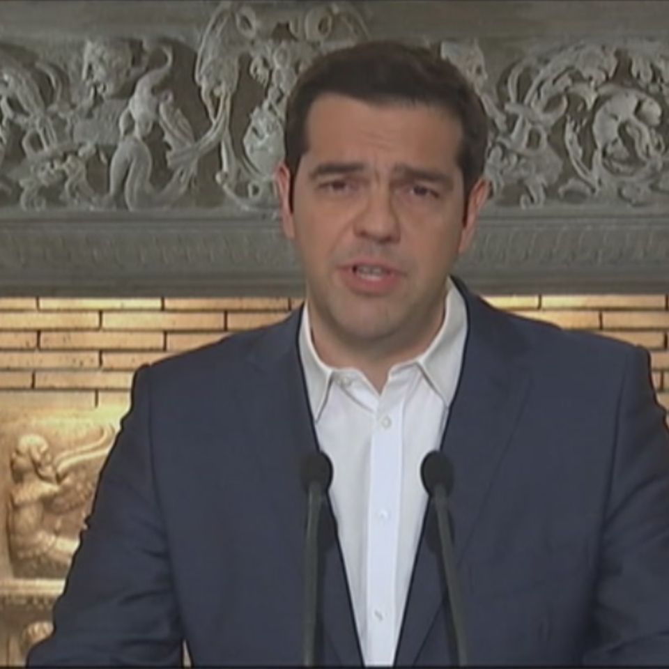 Alexis Tsipras Greziako lehen ministroa, neurria iragartzen. Irudia: EFE