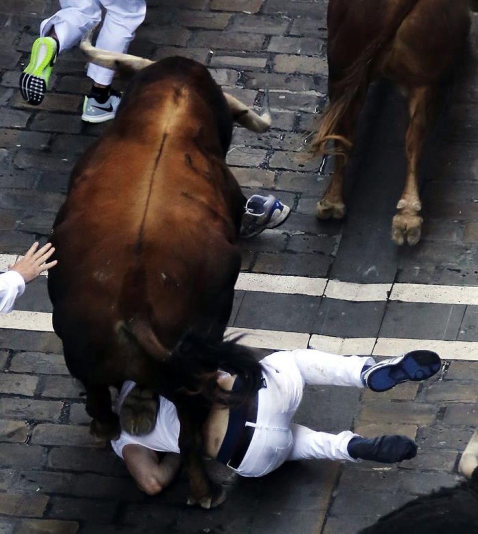 Zezenak korrikalari baten gainetik pasatu dira. Argazkia: EFE