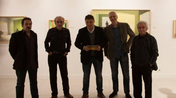 Los cuatro artistas junto al alcalde de Basauri, durante el acto de inauguración de la muestra