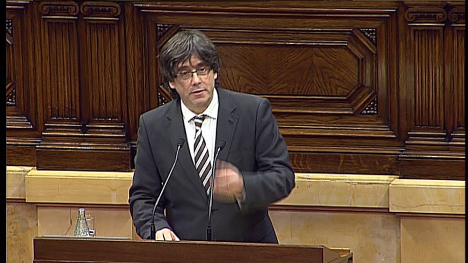 Carles Puigdemont, Kataluniako Legebitzarrean, inbestidura saioan. EITB