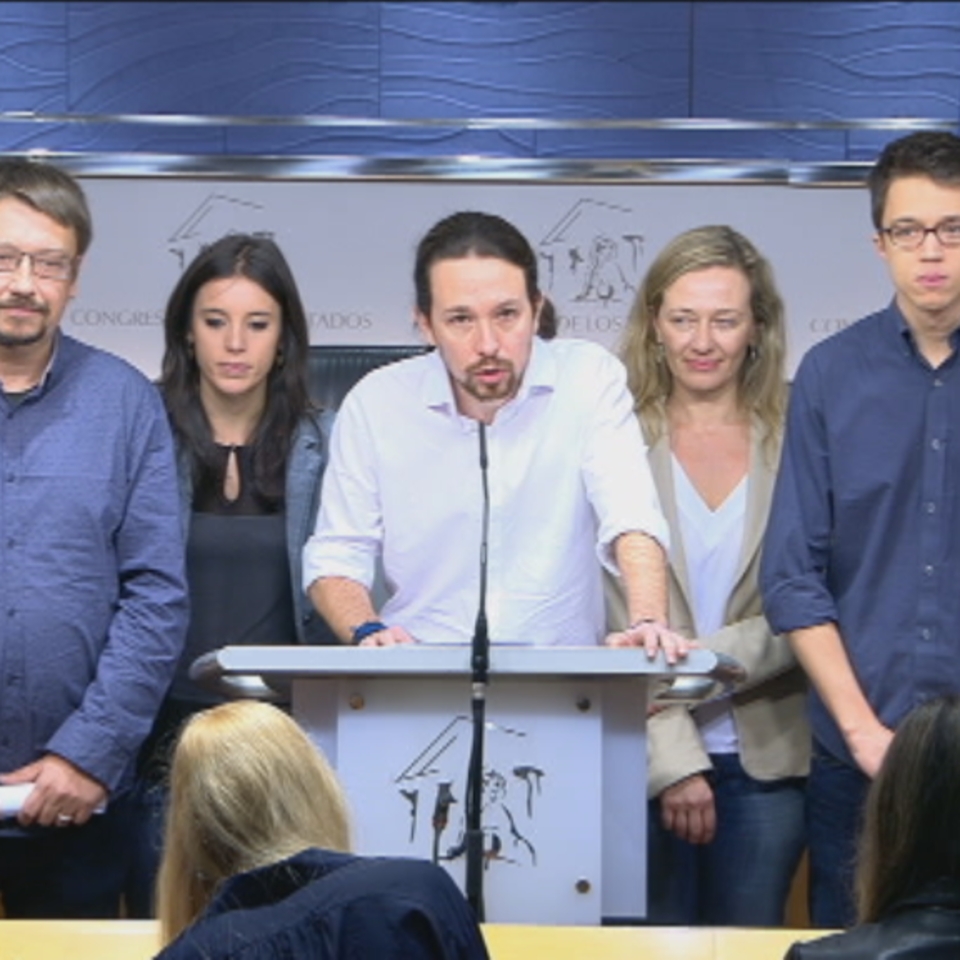 Comparecencia de prensa de Podemos, tras la reunión del viernes con el rey. EFE