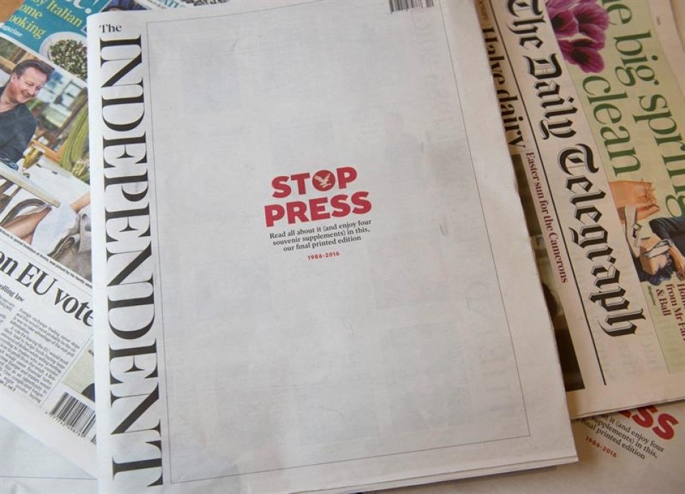 El diario británico 'The Independent' publicó hoy su última edición en papel. Foto: EFE