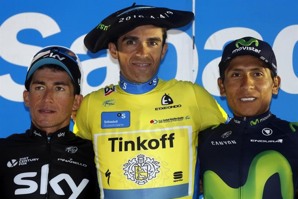 Podiuma: Contador, Henao eta Quintana / EFE.