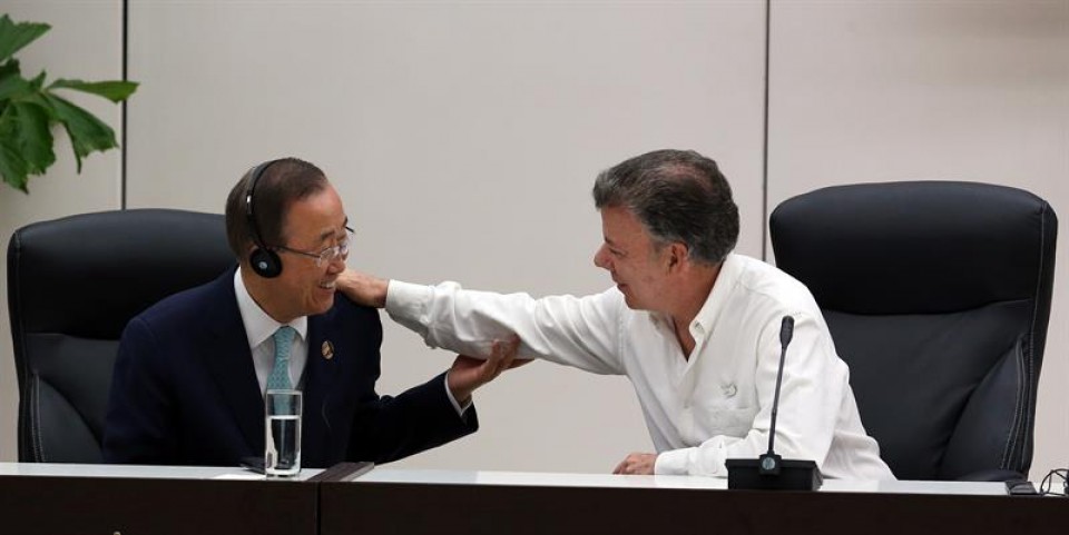 El secretario general de la ONU, Ban Ki Moon, y el presidente de Colombia, Juan Manuel Santos. EFE