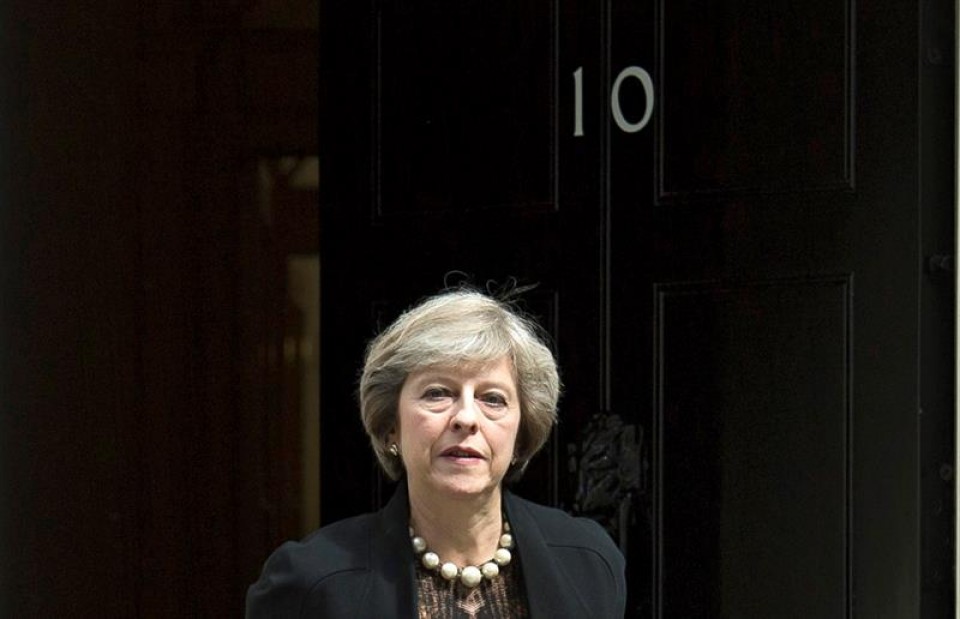 Theresa May durante su comparecencia en Downing Street