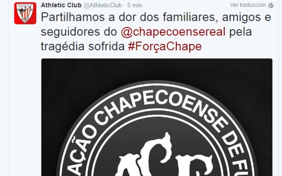 Los equipos vascos muestran su apoyo al Chapecoense tras la tragedia