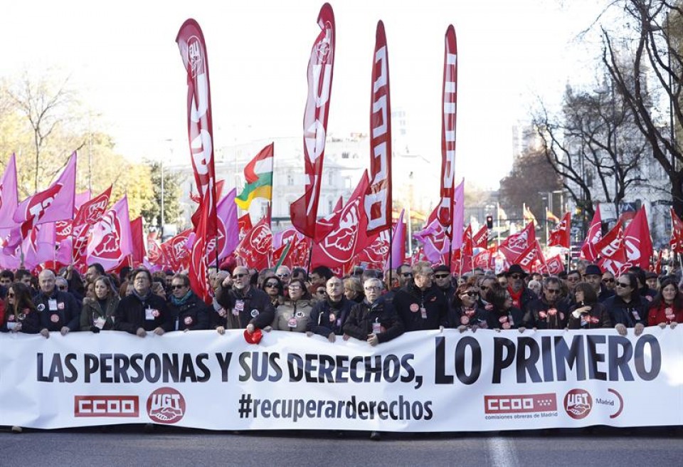 Manifestación en Madrid de CC. OO. y UGT. Foto: EFE